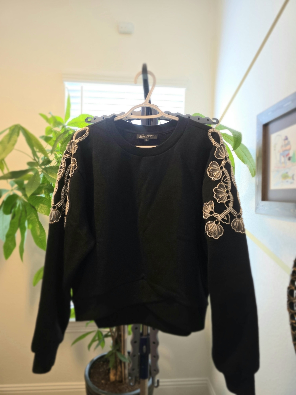 On 12th Black Beaded Floral Sleeve Sweatshirt Size XL